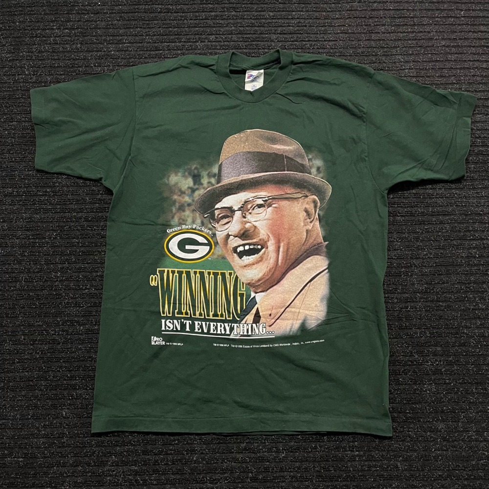Vintage 1996 Green Bay Packers Super Bowl XXXI Vince Lombardi T-Shirt XL Green